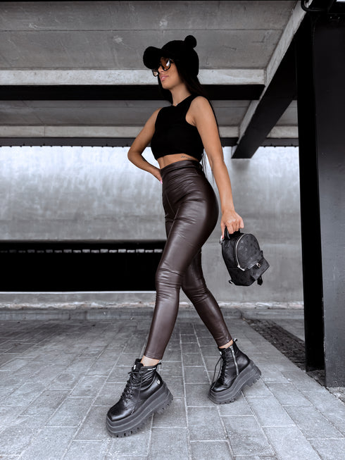 "WARMFIT" imitation leather leggings - CHOCO VS19039